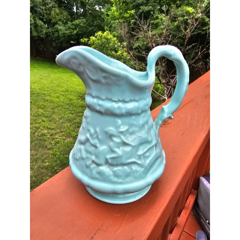 Vintage AQUA Turquoise Ceramic Pitcher USA N-31 Excellent Condition 6" Tall